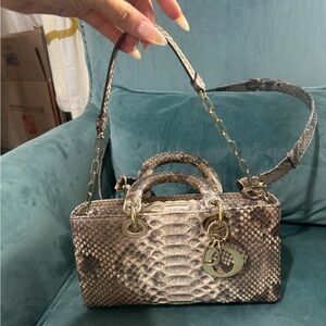 Dior Python-Embossed Satchel in Taupe and Ivory